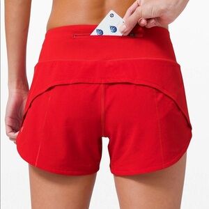 Lululemon 4 in red speed up shorts size 6